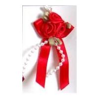 Rose on Ribbon Bow with Beads Red