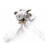 Rose on Ribbon Bow with Beads Silver