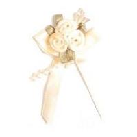 Rose on Ribbon Bow with Beads Cream