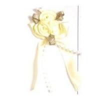 Rose on Ribbon Bow with Beads Baby Maize