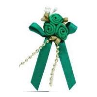Rose on Ribbon Bow with Beads Emerald Green