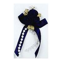 Rose on Ribbon Bow with Beads Navy Blue