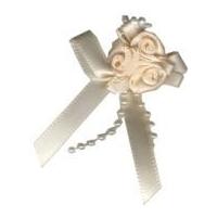 rose on ribbon bow with beads cream solid