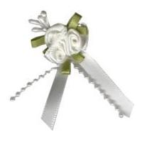 rose on ribbon bow with beads antique white solid