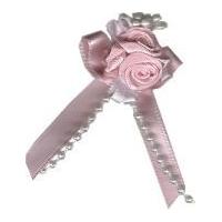 rose on ribbon bow with beads pale pink solid