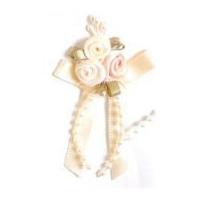 Rose on Ribbon Bow with Beads Cream Mix