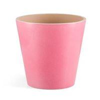 Round Glazed Terracotta Pink Painted Plant Pot (H)22cm (Dia)24cm