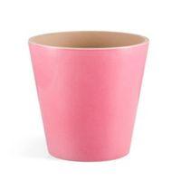 Round Glazed Terracotta Pink Painted Plant Pot (H)13cm (Dia)14cm
