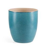 Round Glazed Terracotta Blue Painted Plant Pot (H)19.5cm (Dia)18cm
