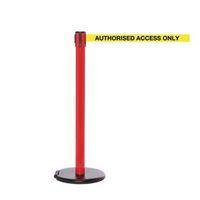 rollersafety 250 red post authorised access only 34m yellow webbing wi ...