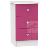 Rosa Pink & White 3 Drawer Bedside Chest (H)700mm (W)400mm