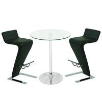Roma Glass Bar Table In Clear With 2 Farello Black Bar Stools