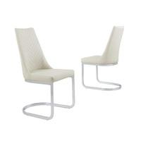 Roxy Modern Dining Chair In Cream Faux Leather in A Pair