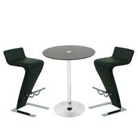 roma glass bar table in black with 2 farello bar stools