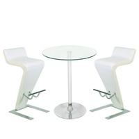 Roma Glass Bar Table In Clear With 2 Farello White Bar Stools