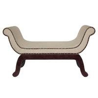 Royal Linen And Cotton Finish Chair With Curved Dark Wooden Legs