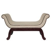 royal linen and cotton finish chair with curved dark wooden legs