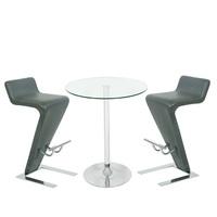 Roma Glass Bar Table In Clear With 2 Farello Grey Bar Stools