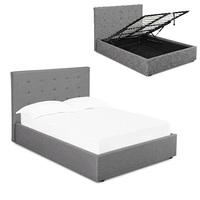 Rother Storage King Size Bed In Upholstered Grey Fabric