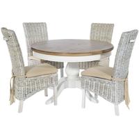 rovico walworth white brush round dining set with 4 maya white wash ch ...