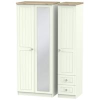 Rome Bordeaux Oak with Porcelain Ash Triple Wardrobe - with Mirror and 2 Drawer