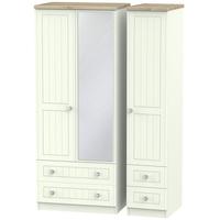 Rome Bordeaux Oak with Porcelain Ash Triple Wardrobe - with Drawer and Mirror