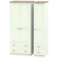 Rome Bordeaux Oak with Porcelain Ash Triple Wardrobe - with Drawer