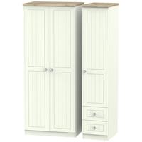 Rome Bordeaux Oak with Porcelain Ash Triple Wardrobe - with Plain with 2 Drawer