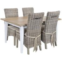 Rovico Walworth White Brush Dining Set with 4 Maya Grey Wash Chairs with Cushion