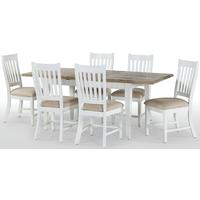 Rovico Walworth White Brush Extending Dining Set with 6 Slatted Back Chairs with Cushion