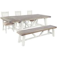 Rovico Furbeck Extending Dining Set with 4 Slatted Back Chairs and 1 Small Bench