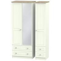 Rome Bordeaux Oak with Porcelain Ash Triple Wardrobe - Tall with Drawer and Mirror