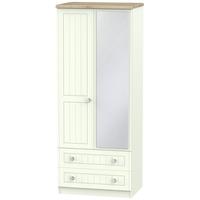 Rome Bordeaux Oak with Porcelain Ash Wardrobe - 2ft 6in 2 Drawer with Mirror