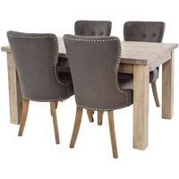 Rovico Altash Extending Dining Set with 4 Adelf Button Back Tiara Grey Fabric Chairs