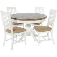 rovico walworth white brush round dining set with 4 slatted back chair ...