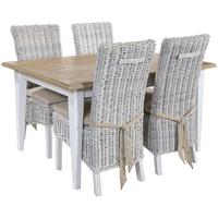 Rovico Walworth White Brush Dining Set with 4 Maya White Wash Chairs with Cushion