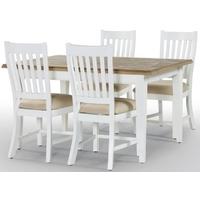 Rovico Walworth White Brush Dining Set with 4 Slatted Back Chairs with Cushion
