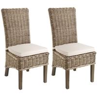 Rovico Mata Grey Wash Dining Chair with Stone Loose Cushion (Pair)