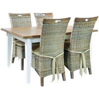 Rovico Walworth White Brush Dining Set with 4 Vivetta Split Kooboo Grey Wash Chairs with Cushion