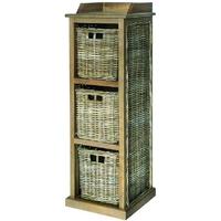 Rovico Mata Rattan Grey Wash Tall Storage Unit with 3 Baskets