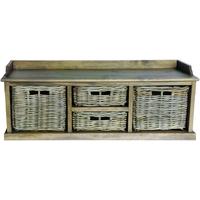 Rovico Mata Rattan Grey Wash Long Low Storage Unit with 2 Large and 2 Small Baskets