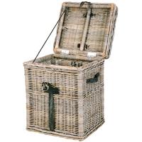 Rovico Mata Rattan Grey Wash Tall Linen Trunk with Leather Handles