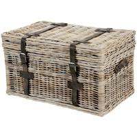 Rovico Mata Rattan Grey Wash Small Trunk with Leather Handles