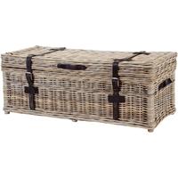 Rovico Mata Rattan Grey Wash Trunk with Leather Handles