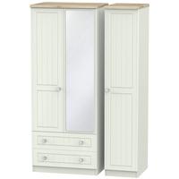 Rome Bordeaux Oak with Kaschmir Ash Triple Wardrobe - 2 Drawer with Mirror