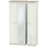 Rome Bordeaux Oak with Kaschmir Ash Triple Wardrobe - Tall with Mirror and 2 Drawer