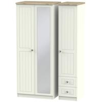 Rome Bordeaux Oak with Cream Ash Triple Wardrobe - with Mirror and 2 Drawer