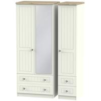 Rome Bordeaux Oak with Cream Ash Triple Wardrobe - with Drawer and Mirror