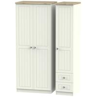 rome bordeaux oak with cream ash triple wardrobe with plain with 2 dra ...