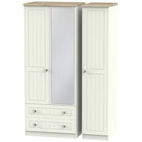 rome bordeaux oak with cream ash triple wardrobe 2 drawer with mirror